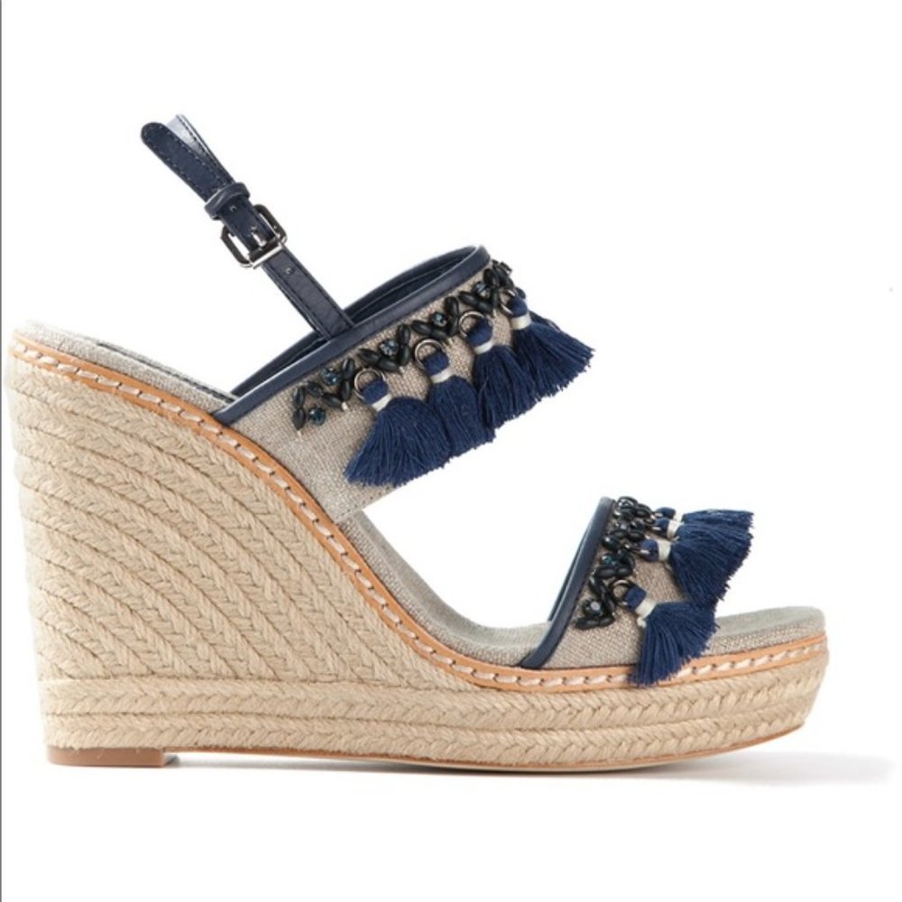 ISO TORY BURCH NIYAH BLUE BEAD ESPADRILLE SIZE 11 - Picture 2 of 2